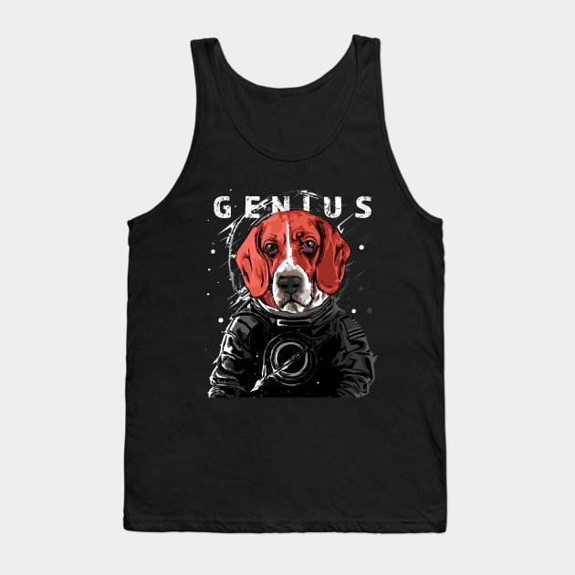 The Genius Funny Astronaut Beagle in Space Tank Top by PunnyPoyoShop